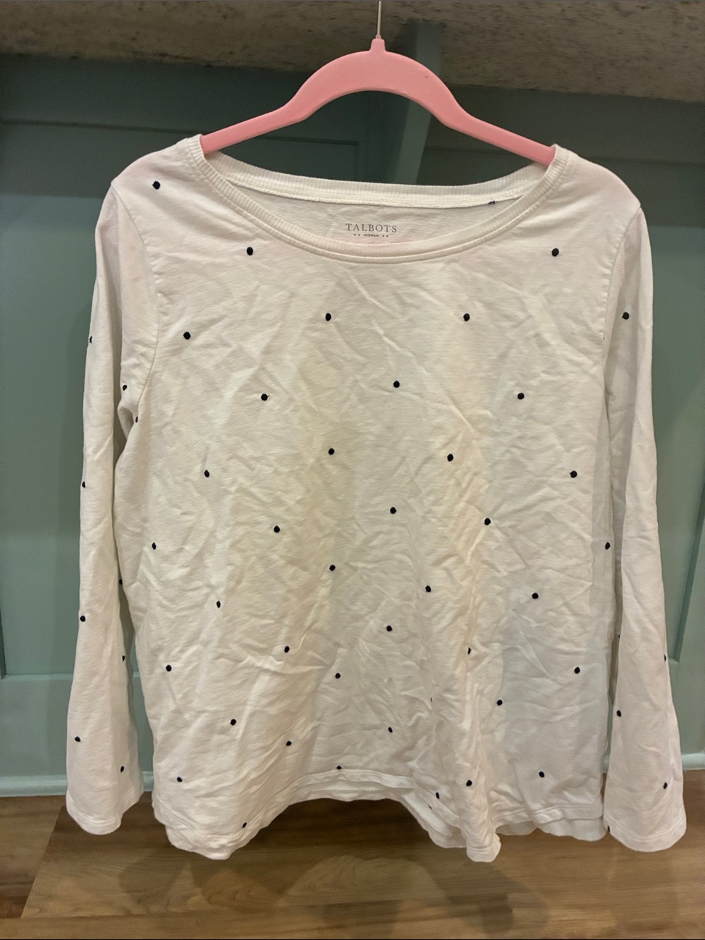 Like New - Talbots Embroidered Dot Cotton Top — Size 1X — White with Black Dots